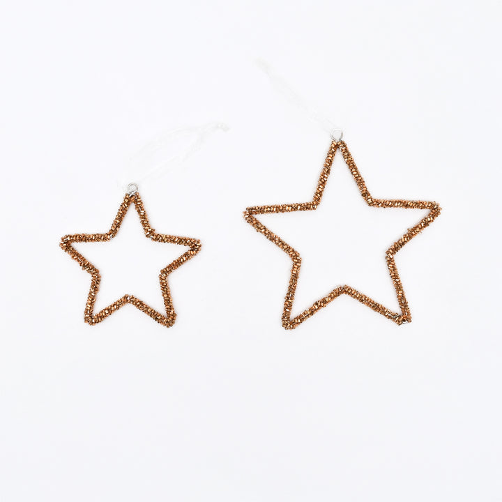 Gold Beaded Star Hanging Ornaments – Set of 3