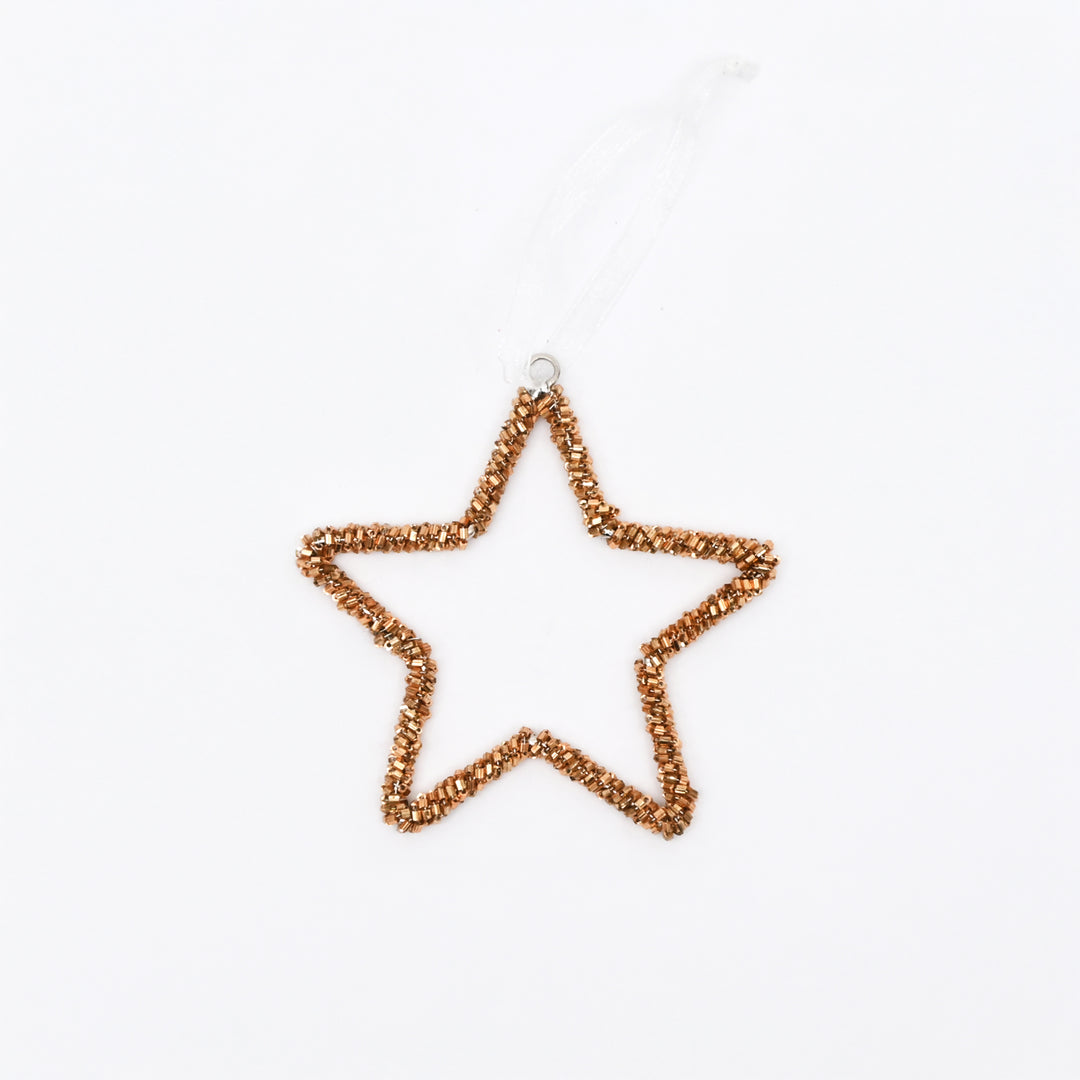 Gold Beaded Star Hanging Ornaments – Set of 3