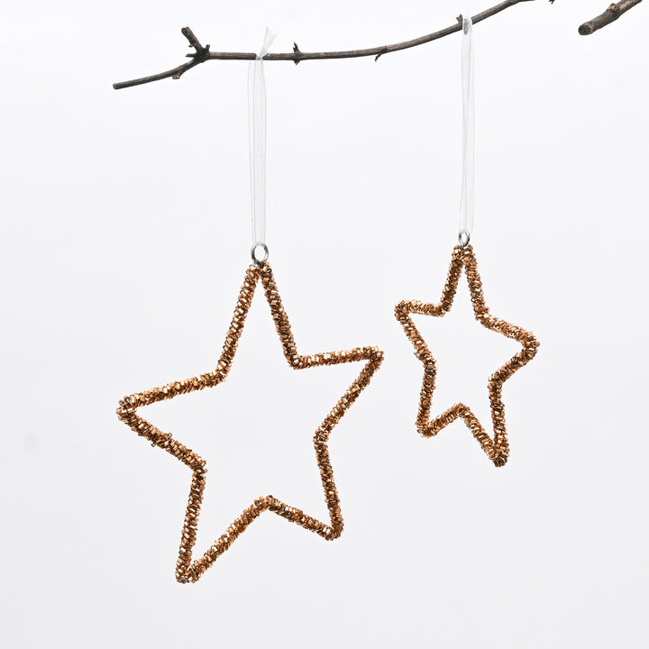 Gold Beaded Star Hanging Ornaments – Set of 3