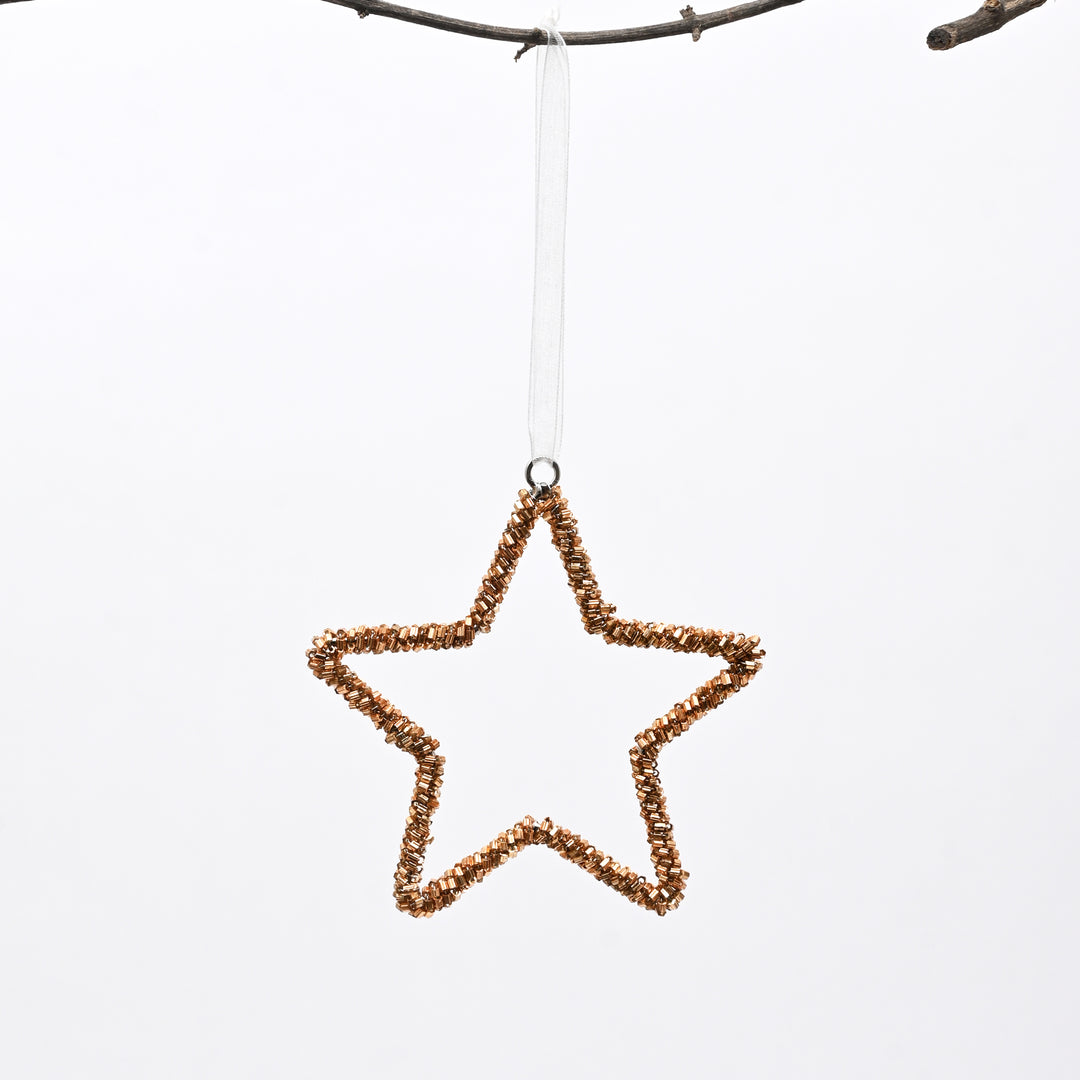 Gold Beaded Star Hanging Ornaments – Set of 3