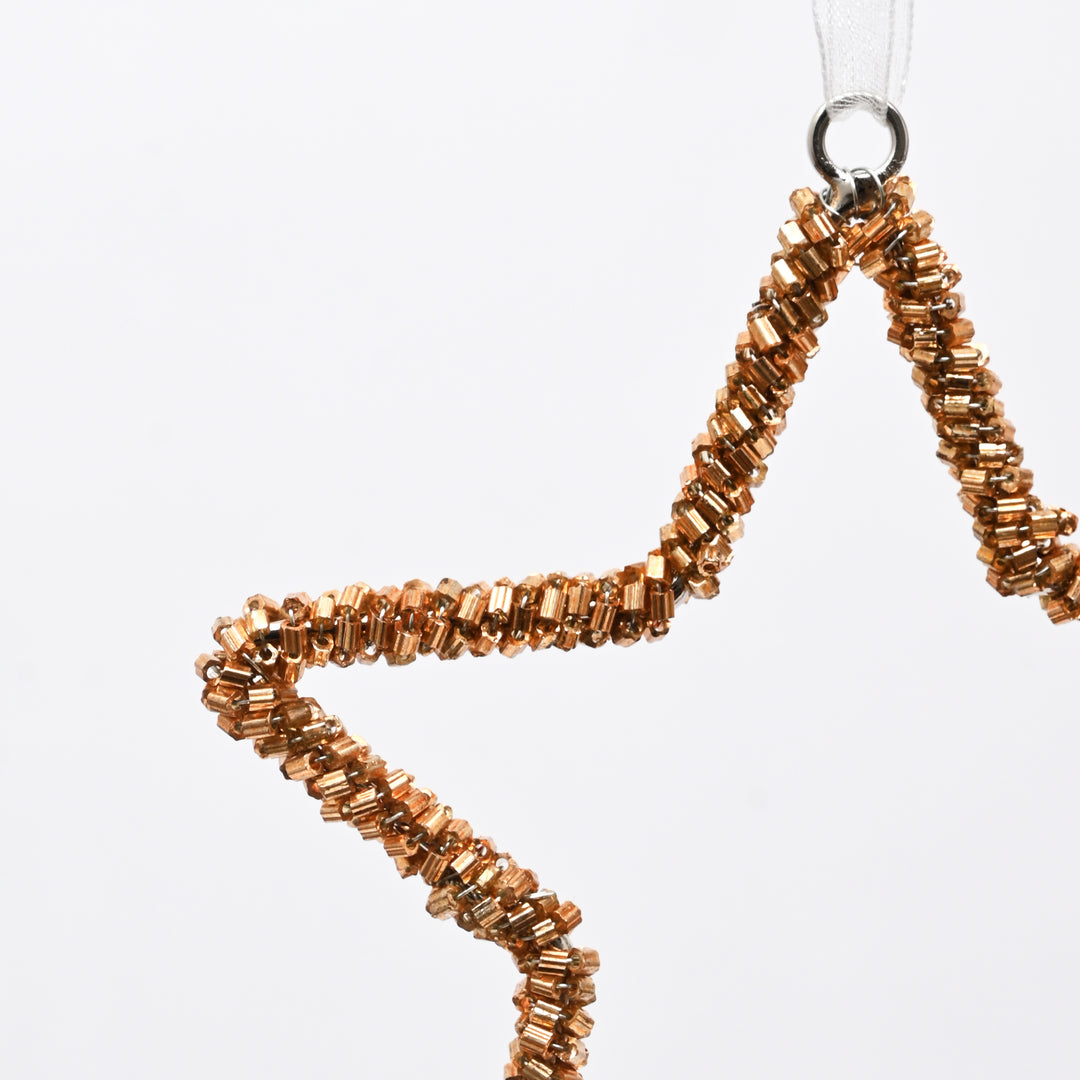 Gold Beaded Star Hanging Ornaments – Set of 3