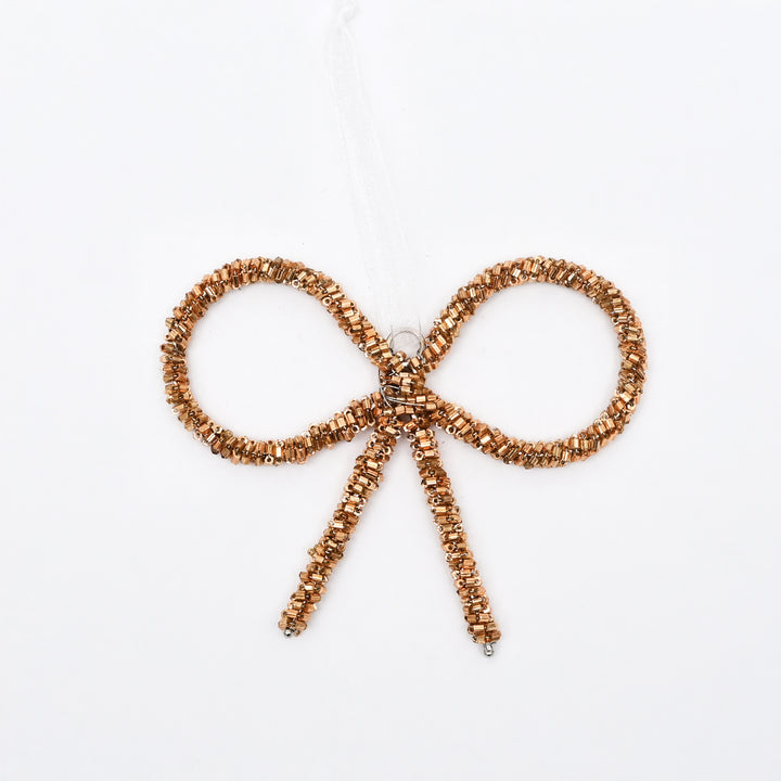 Gold Beaded Bow Christmas Hanging Ornament