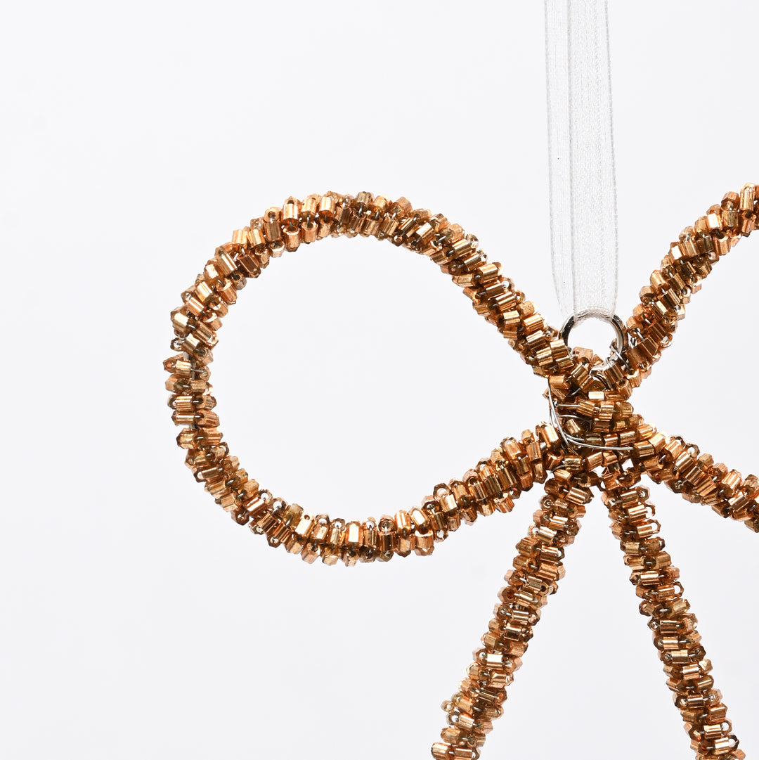 Gold Beaded Bow Christmas Hanging Ornament