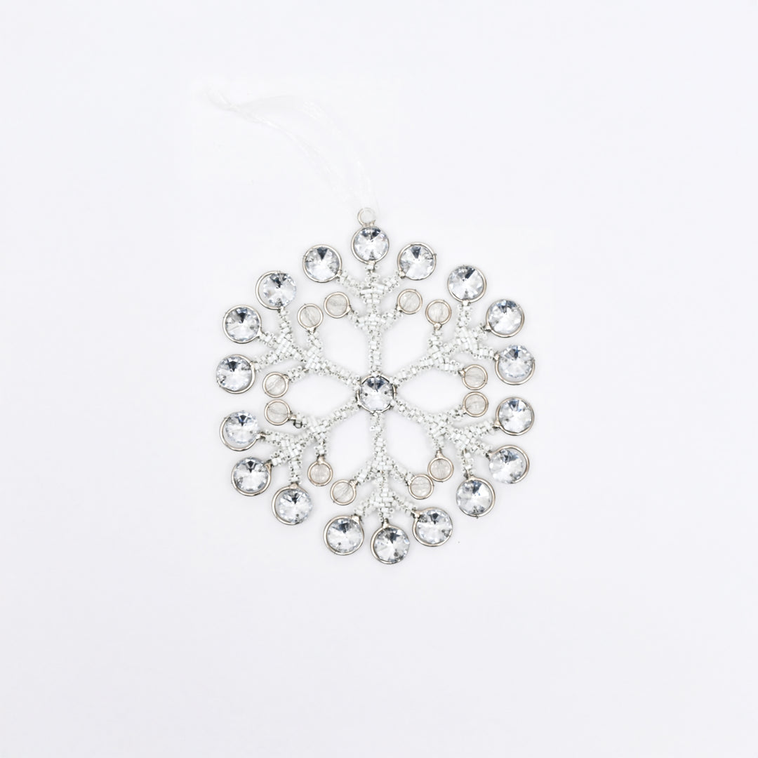 Silver Beaded Snowflake Hanging Ornament