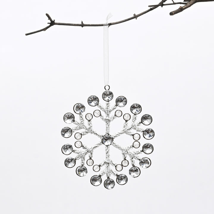 Silver Beaded Snowflake Hanging Ornament