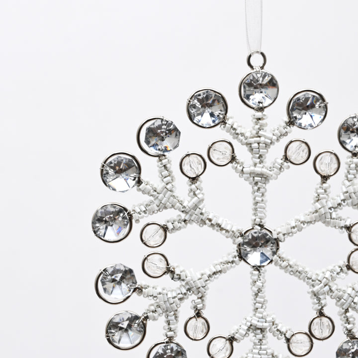 Silver Beaded Snowflake Hanging Ornament