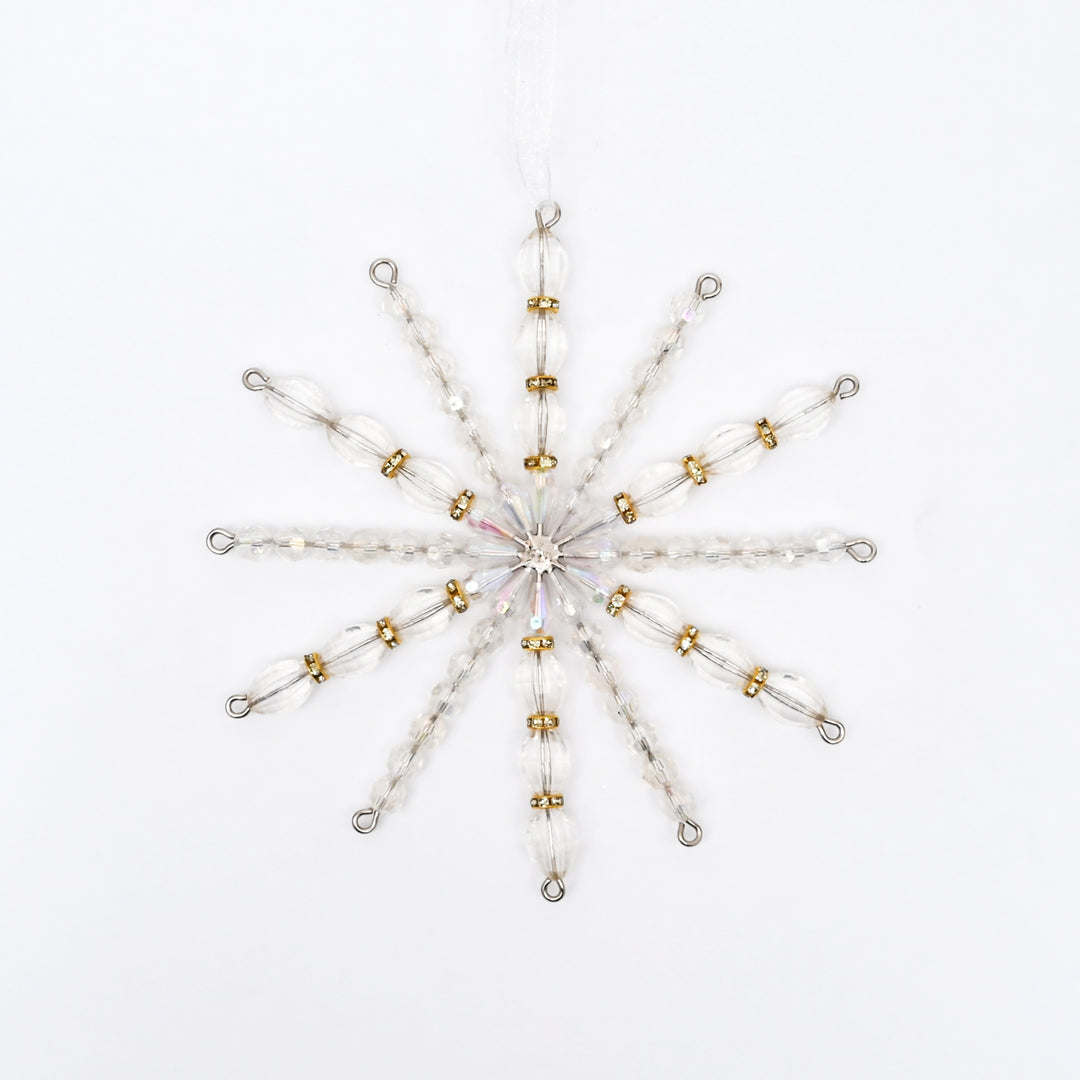 Silver & White Beaded Snowflake Hanging Ornament