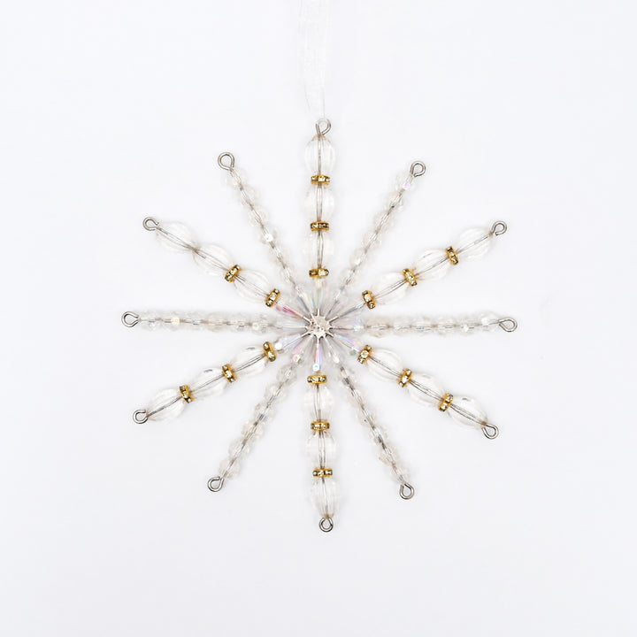 Silver & White Beaded Snowflake Hanging Ornament