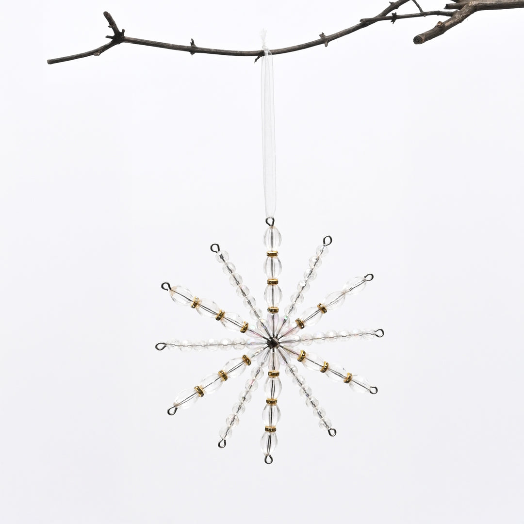 Silver & White Beaded Snowflake Hanging Ornament