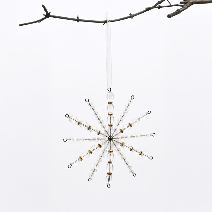 Silver & White Beaded Snowflake Hanging Ornament