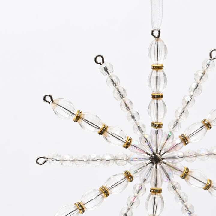 Silver & White Beaded Snowflake Hanging Ornament