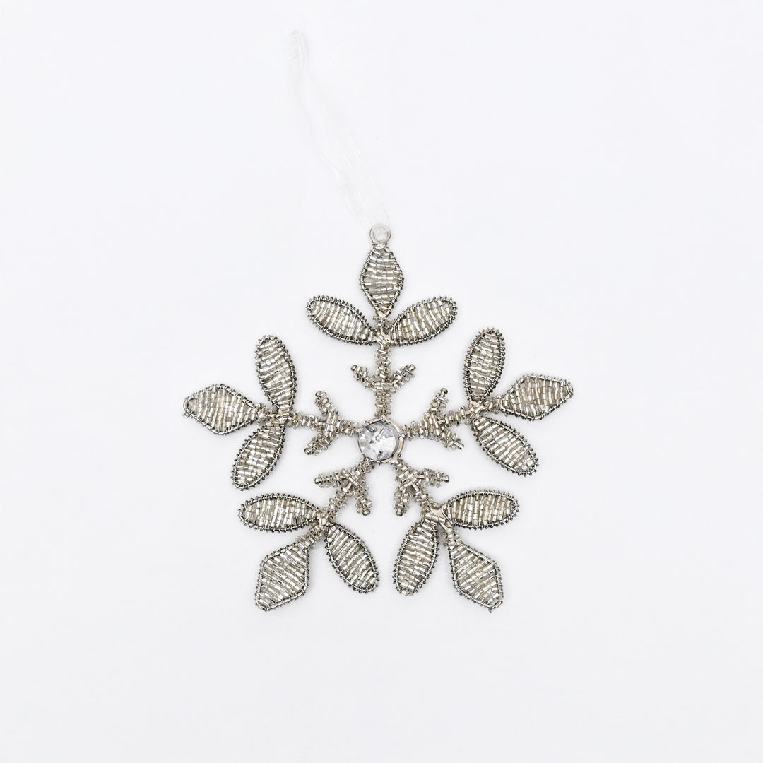 Silver Beaded Snowflake Christmas Hanging Ornamen