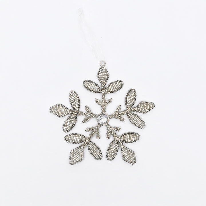 Silver Beaded Snowflake Christmas Hanging Ornamen