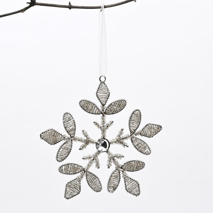 Silver Beaded Snowflake Christmas Hanging Ornamen