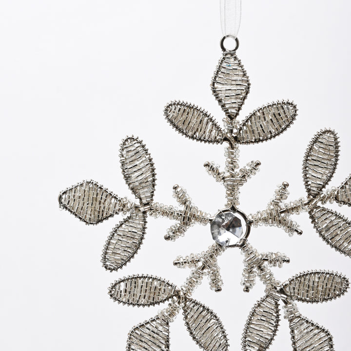 Silver Beaded Snowflake Christmas Hanging Ornamen