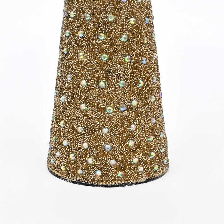 Gold Mosaic Decorative Cone Sculpture – 18 cm