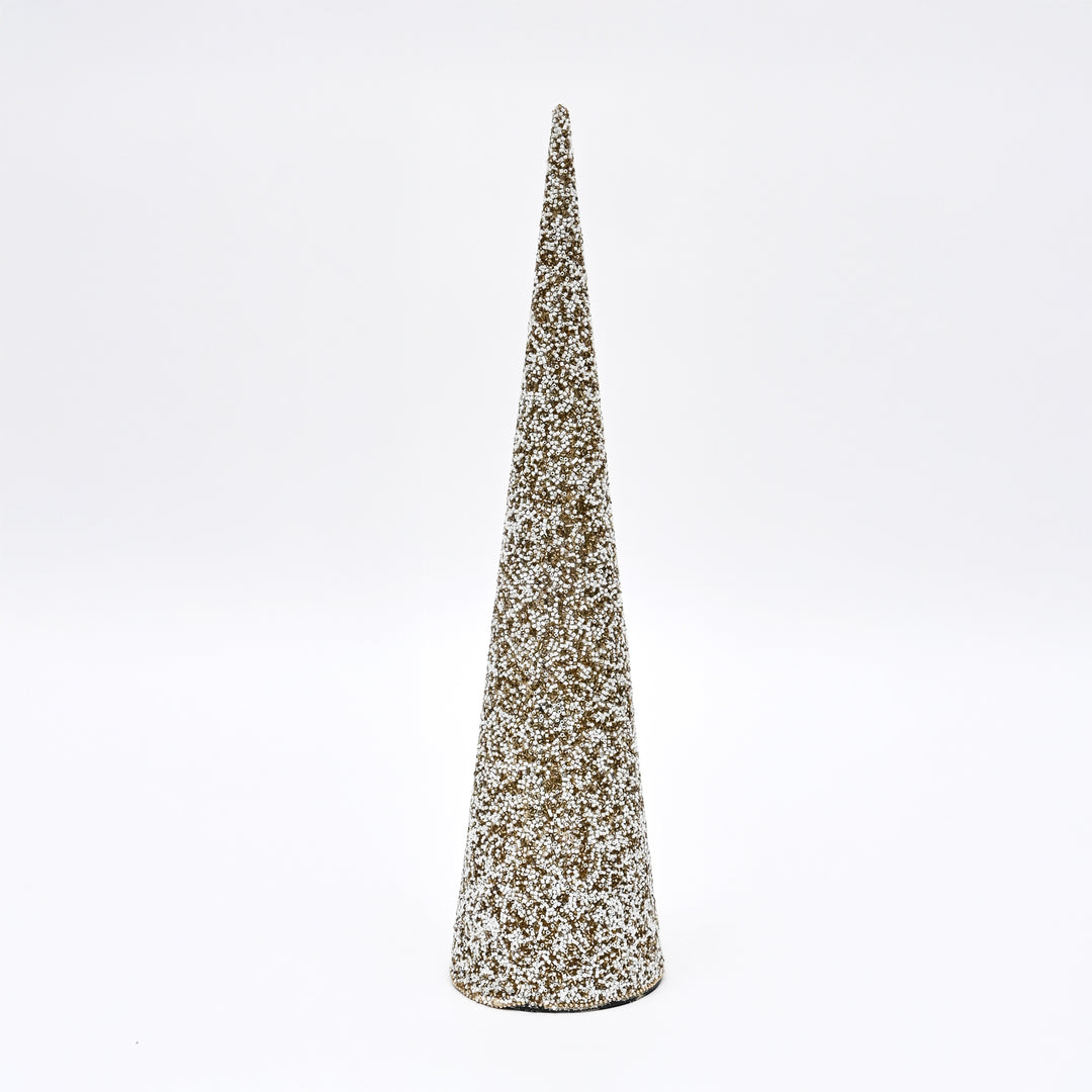 Beaded Decorative Cone – Natural Gold Mix – 18 cm