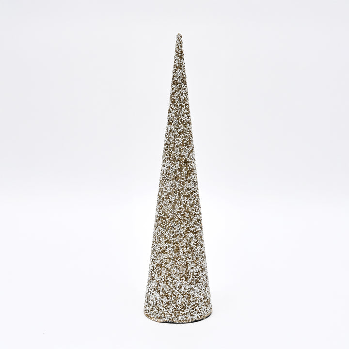 Beaded Decorative Cone – Natural Gold Mix – 18 cm