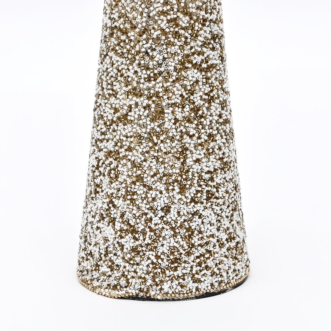 Beaded Decorative Cone – Natural Gold Mix – 18 cm