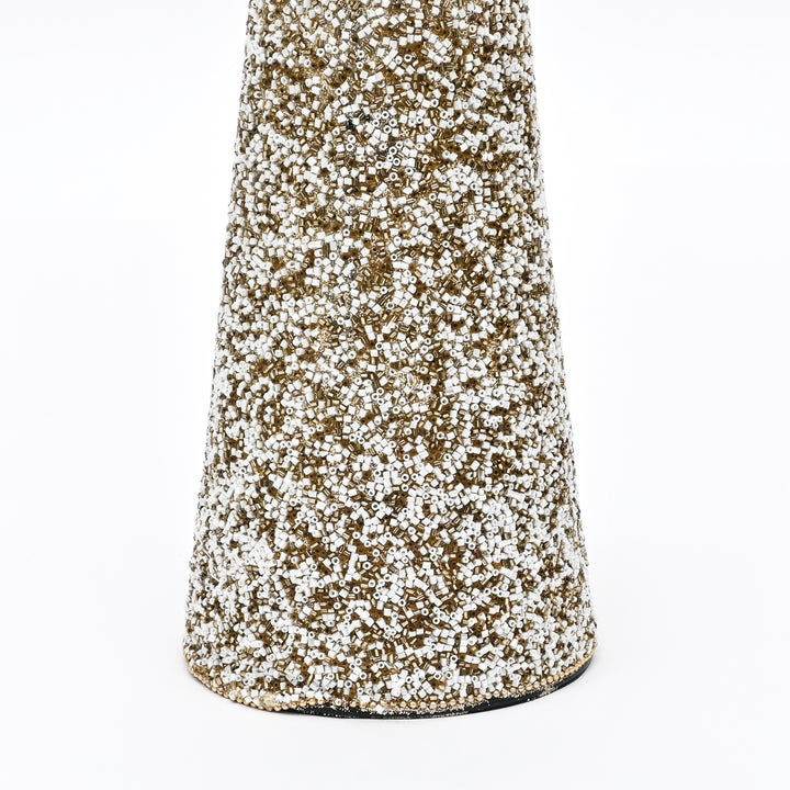 Beaded Decorative Cone – Natural Gold Mix – 18 cm