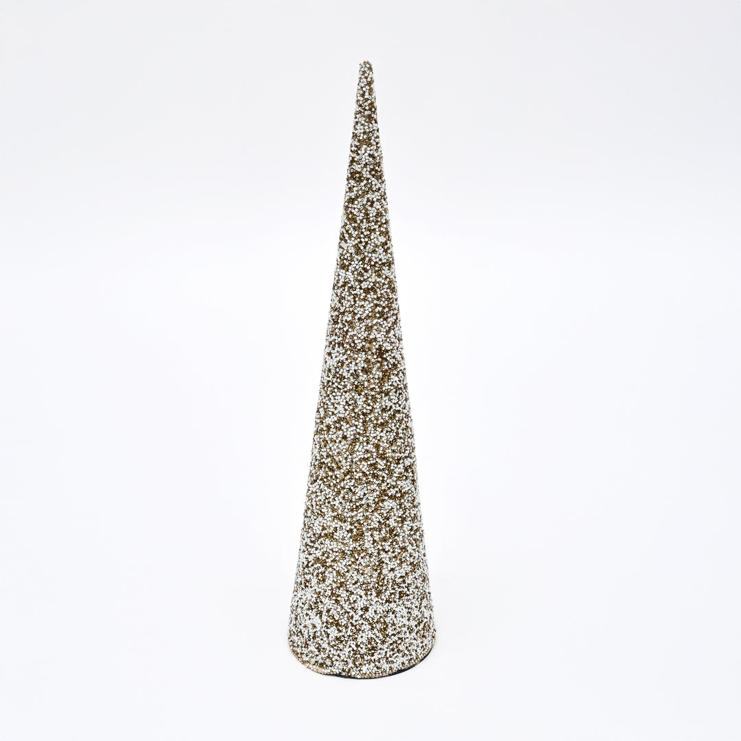 Beaded Decorative Cone – Natural Gold Mix – 18 cm