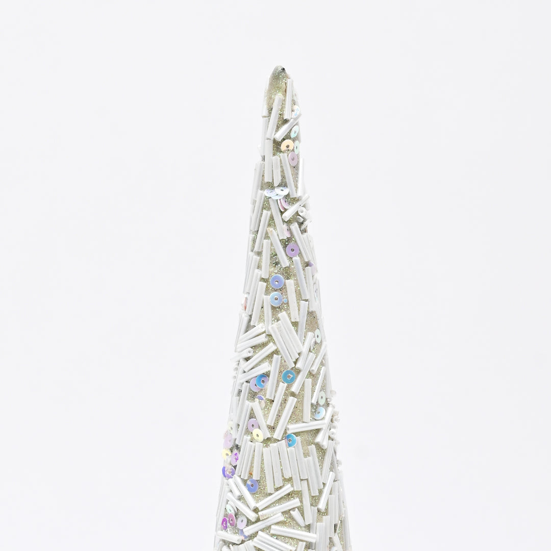 Beaded Decorative Cone – Ivory & Gold – 18 cm