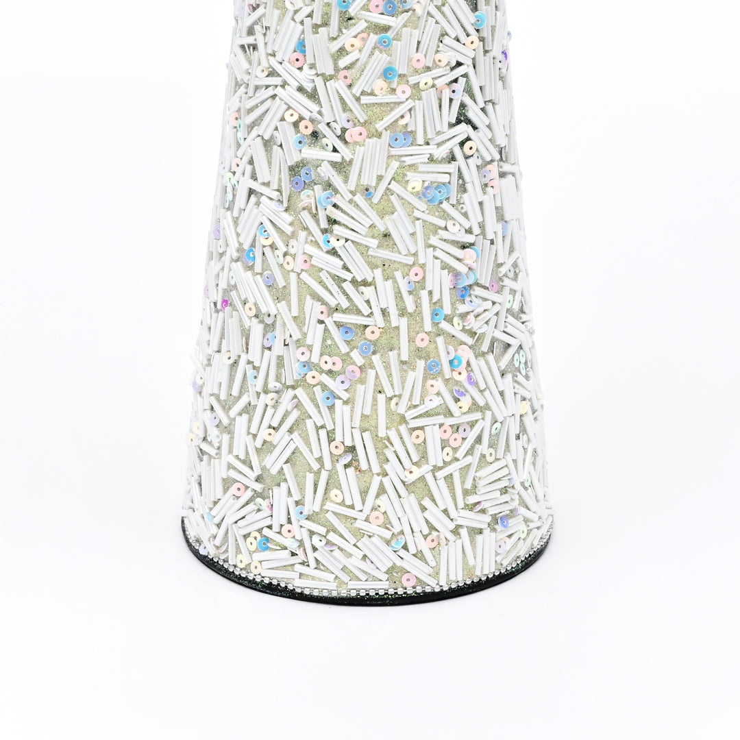 Beaded Decorative Cone – Ivory & Gold – 18 cm