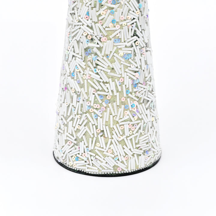 Beaded Decorative Cone – Ivory & Gold – 18 cm