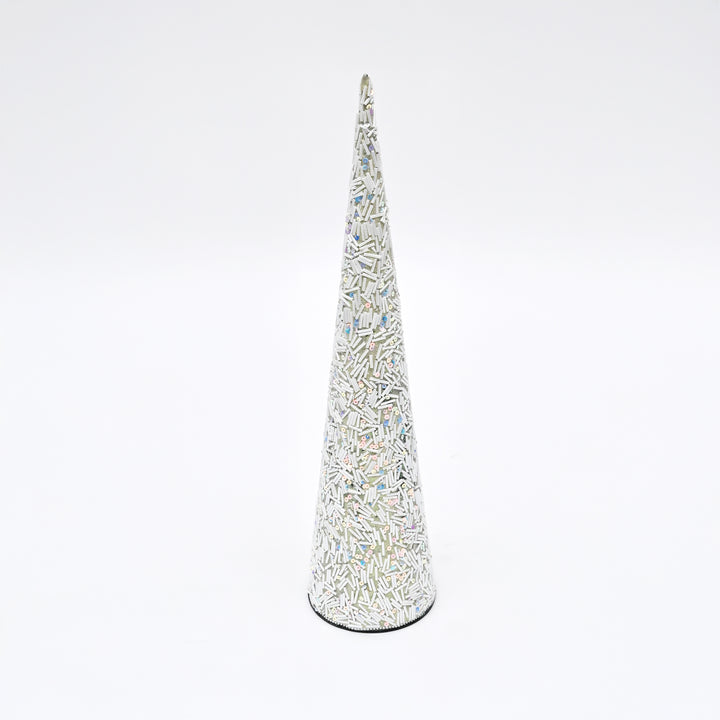 Beaded Decorative Cone – Ivory & Gold – 18 cm