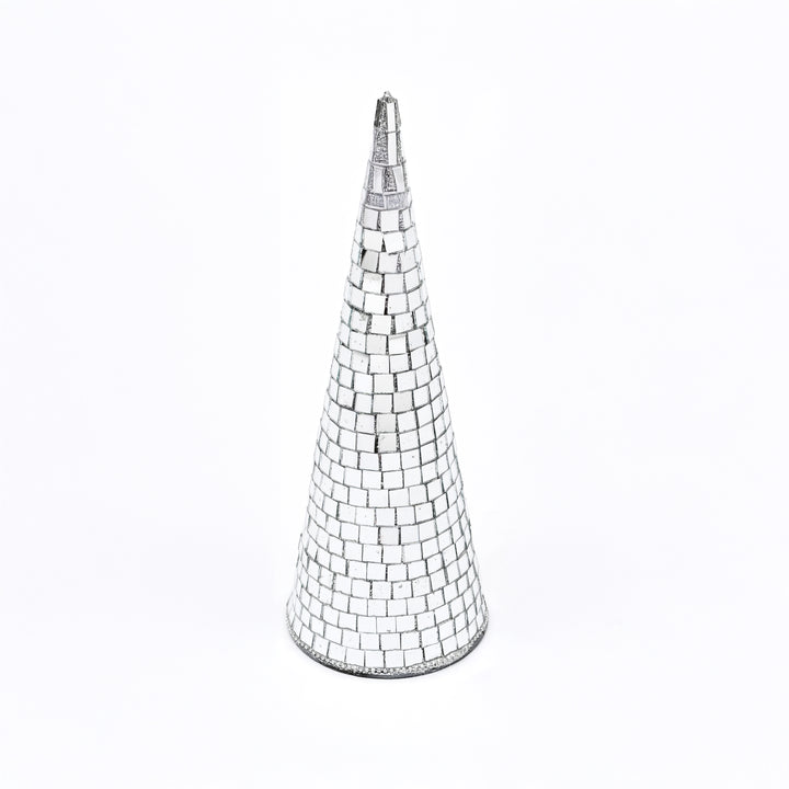 Beaded Decorative Cone – Silver Mirror – 18 cm