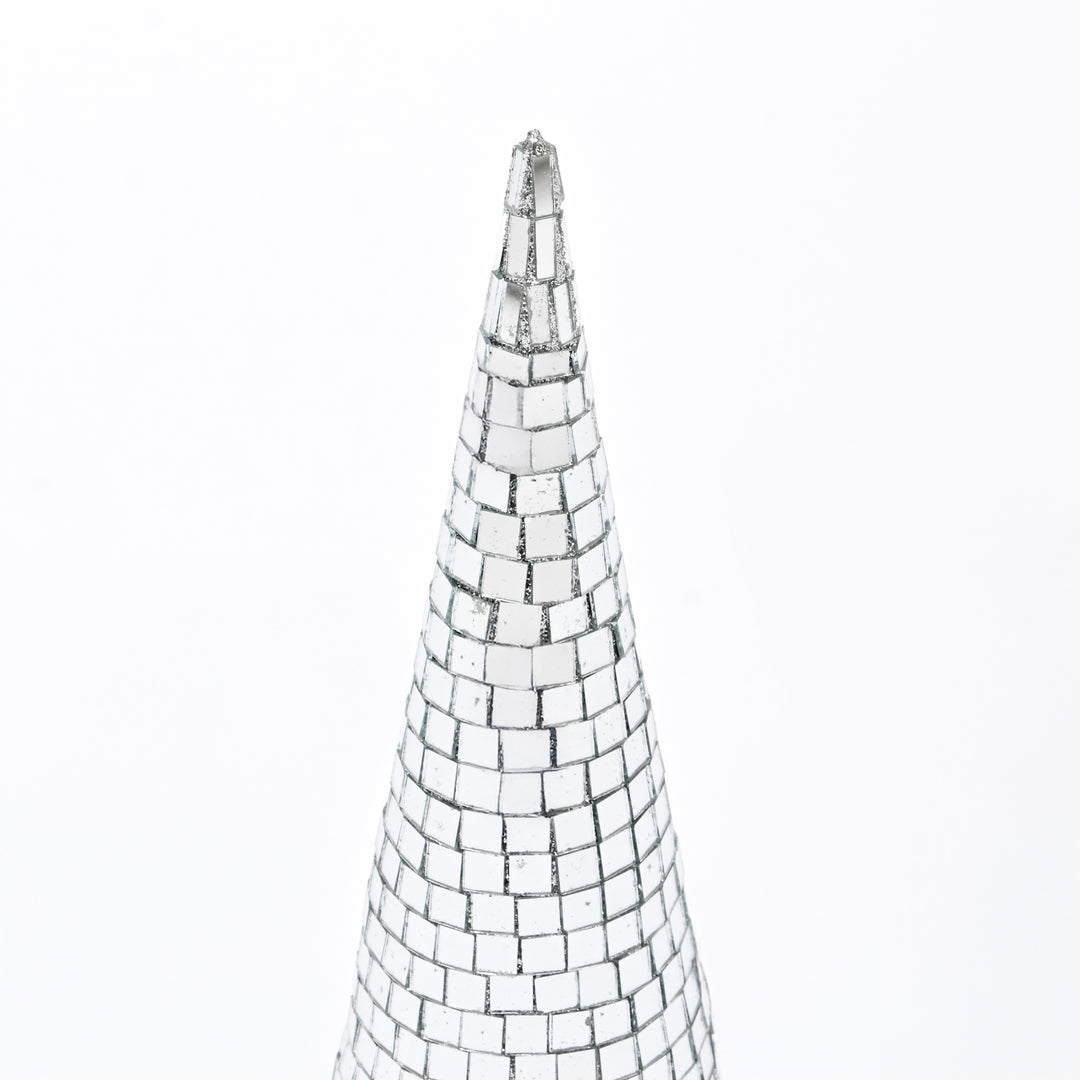 Beaded Decorative Cone – Silver Mirror – 18 cm