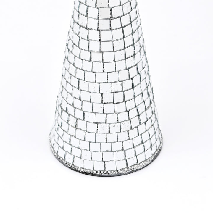 Beaded Decorative Cone – Silver Mirror – 18 cm