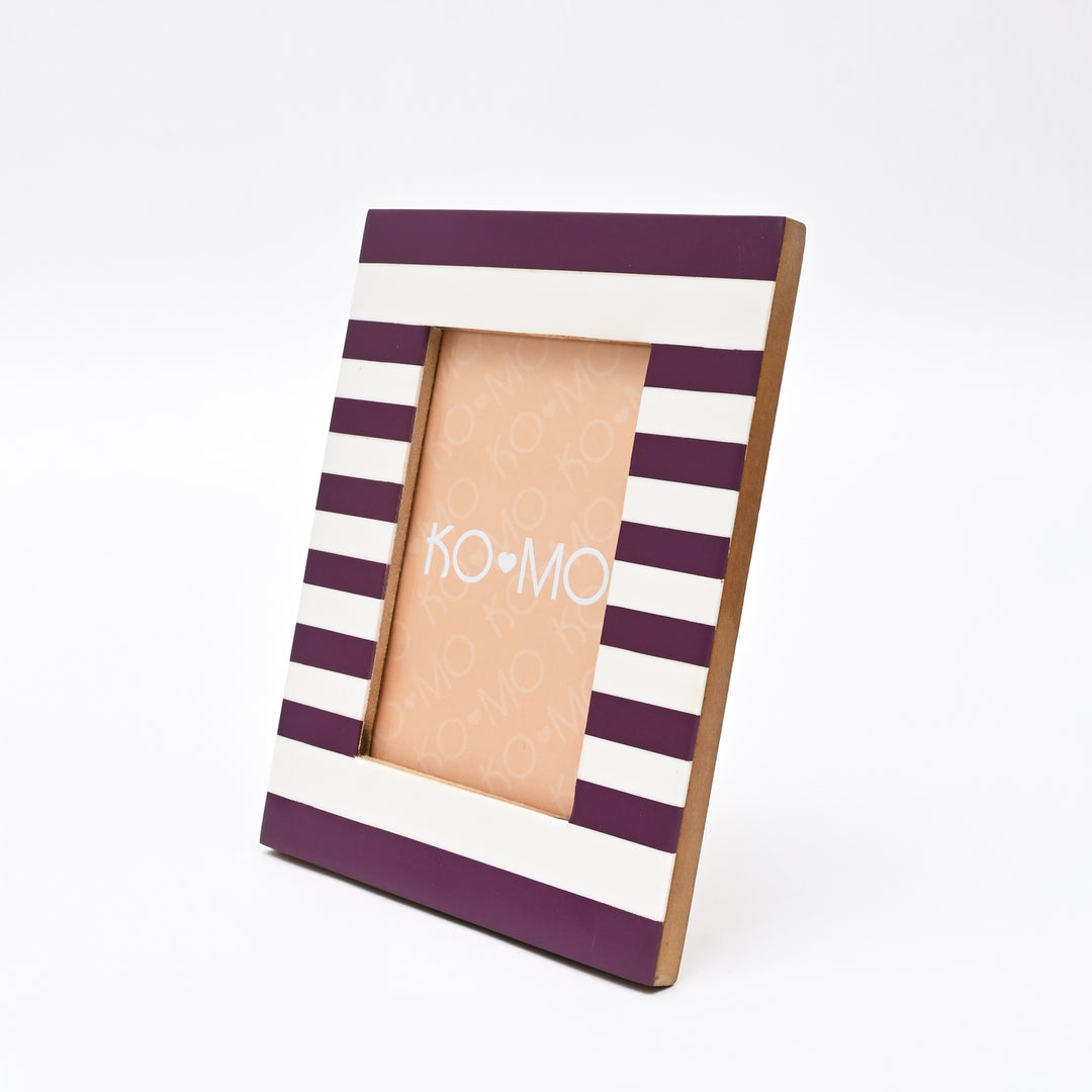 Purple Striped Resin Photo Frame 4x6 Inch Modern Tabletop
