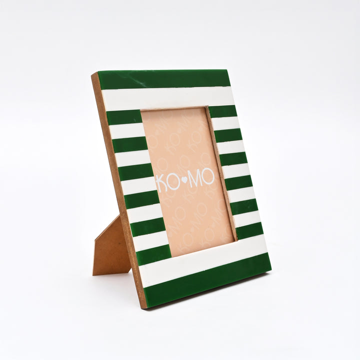 Green Striped Resin Photo Frame 4x6 Inch Modern Tabletop