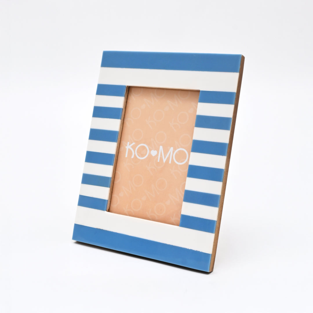 Blue Striped Resin Photo Frame 4x6 Inch Modern Tabletop