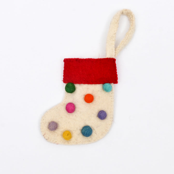 Mini Felt Christmas Stocking with Dots – Cream