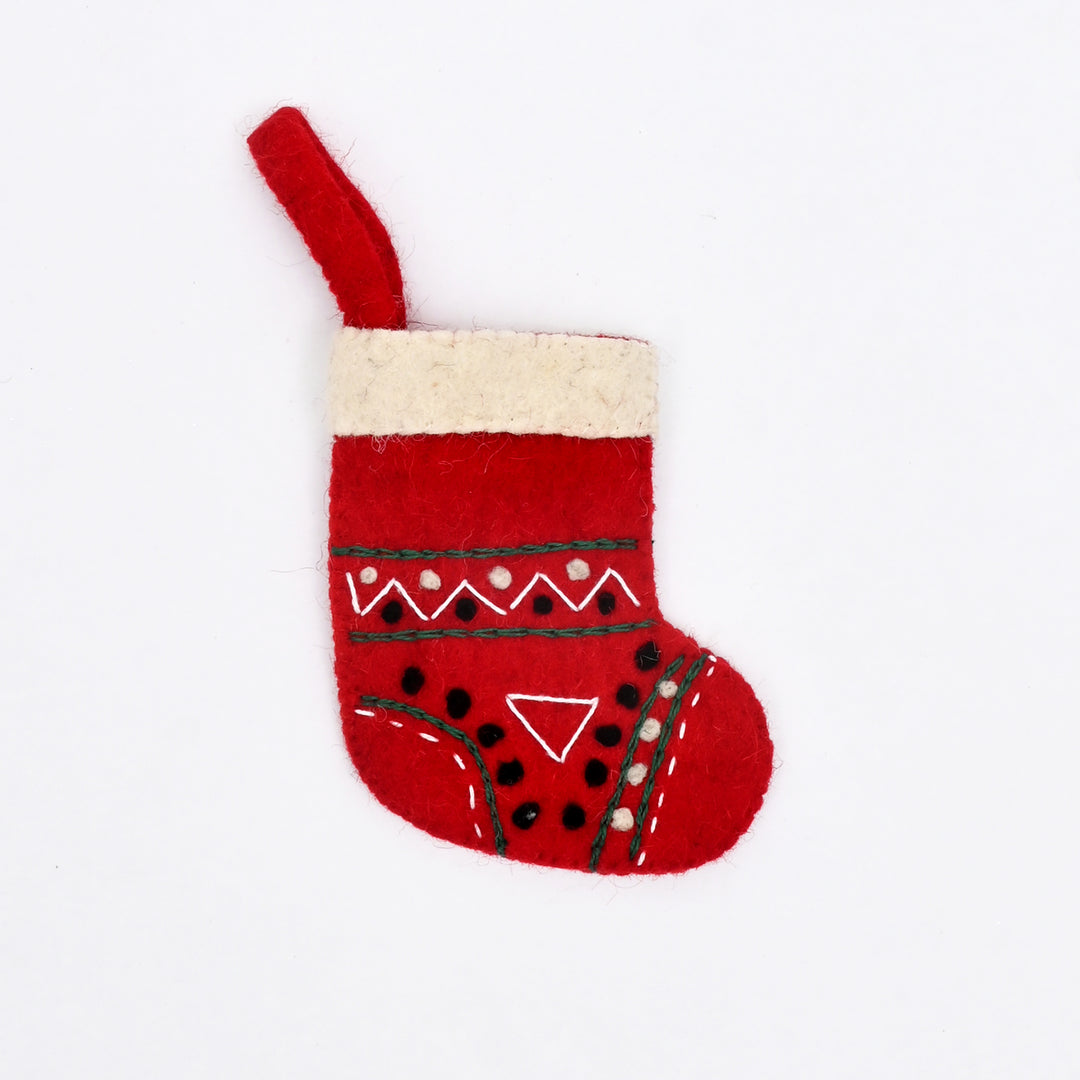 Title: Mini Red Felt Christmas Stocking Ornament