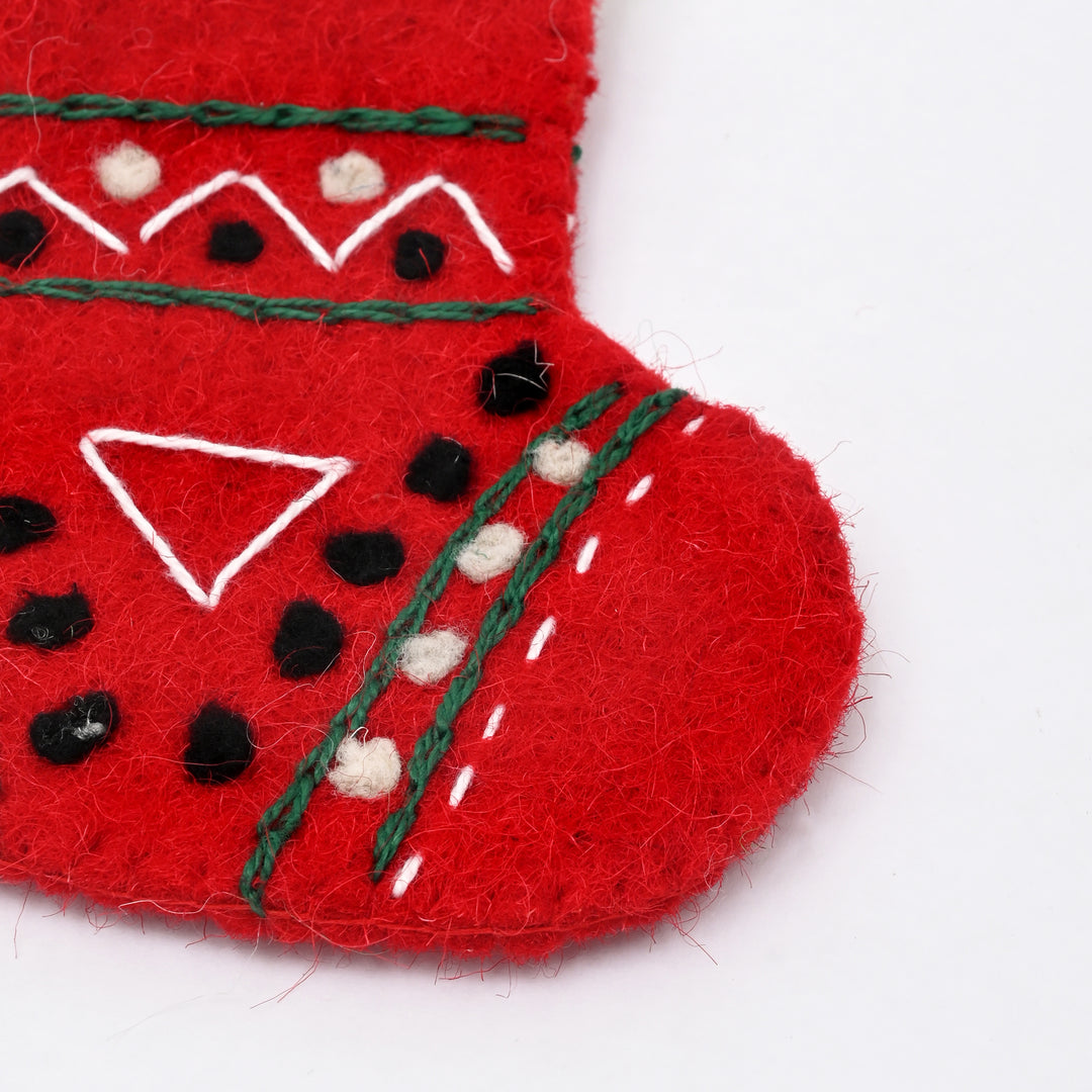 Title: Mini Red Felt Christmas Stocking Ornament