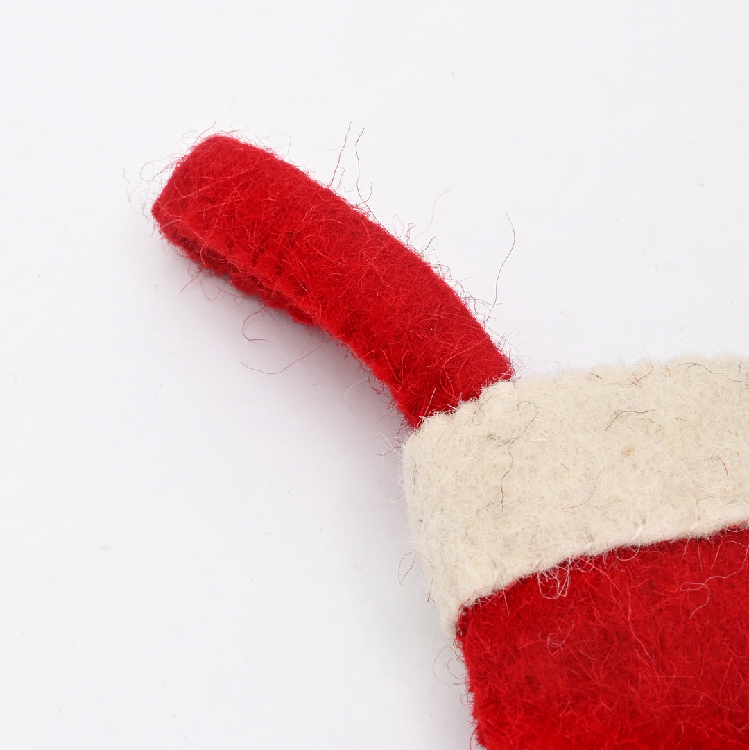 Title: Mini Red Felt Christmas Stocking Ornament