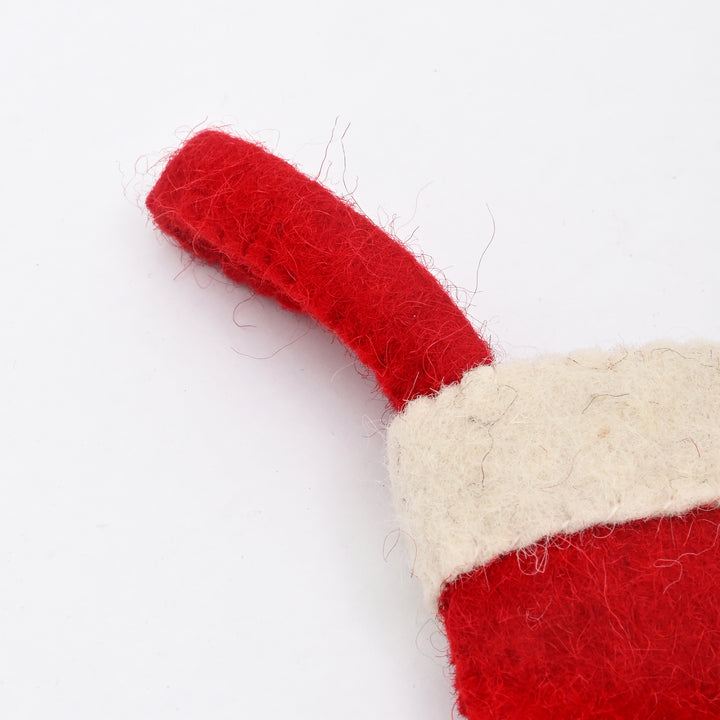 Title: Mini Red Felt Christmas Stocking Ornament