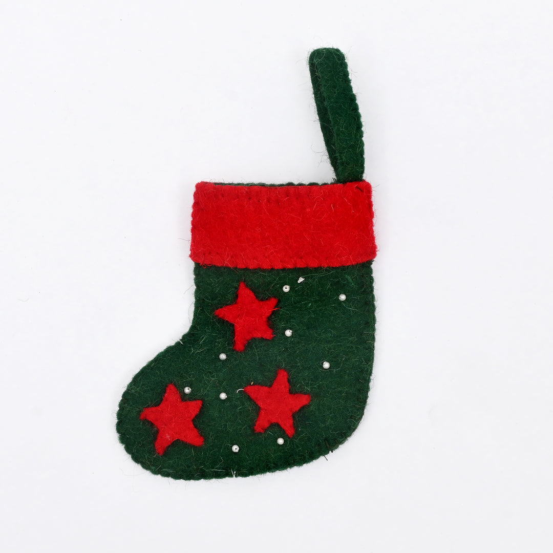 Mini Felt Christmas Stocking with Stars – Green
