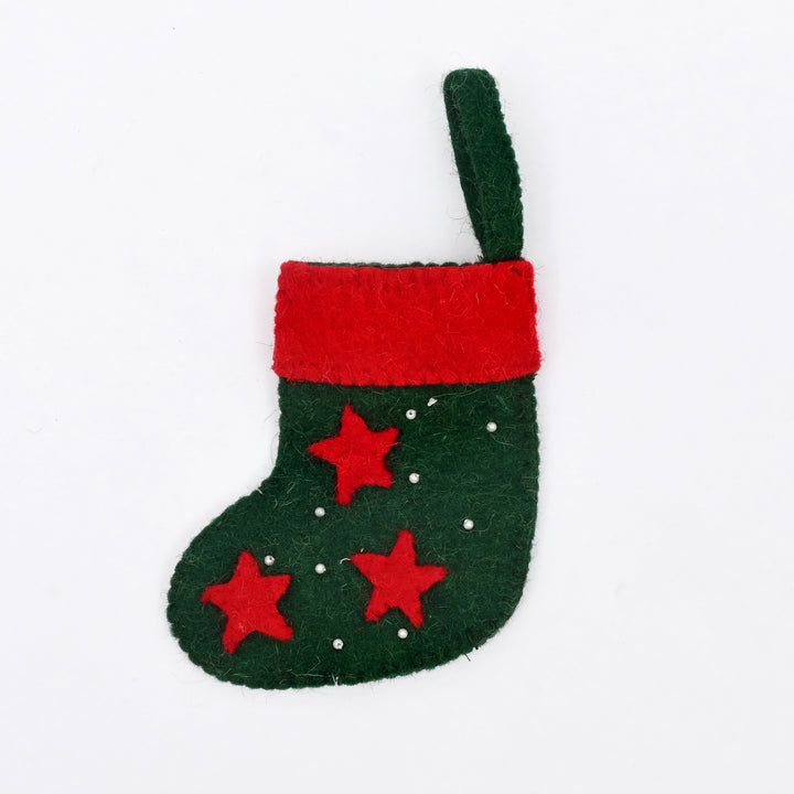 Mini Felt Christmas Stocking with Stars – Green