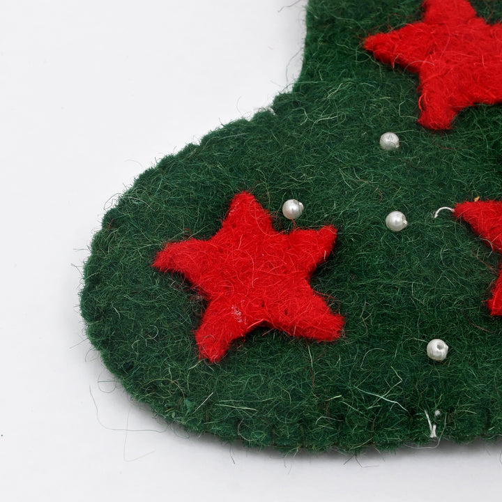 Mini Felt Christmas Stocking with Stars – Green