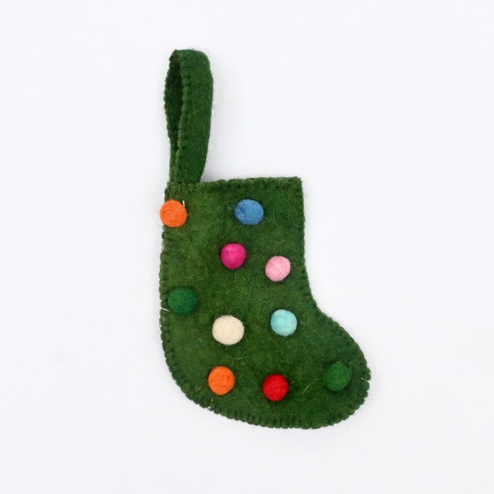 Mini Felt Christmas Stocking with Dots – Green
