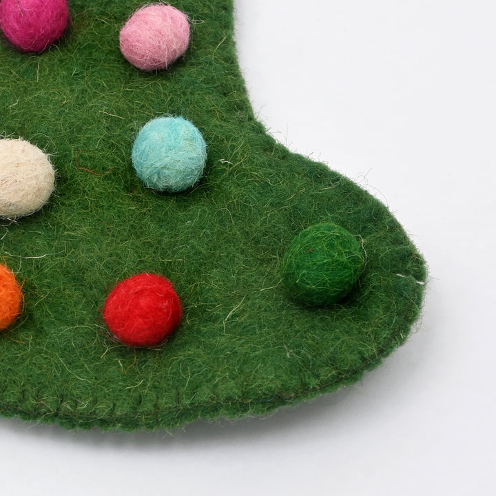 Mini Felt Christmas Stocking with Dots – Green
