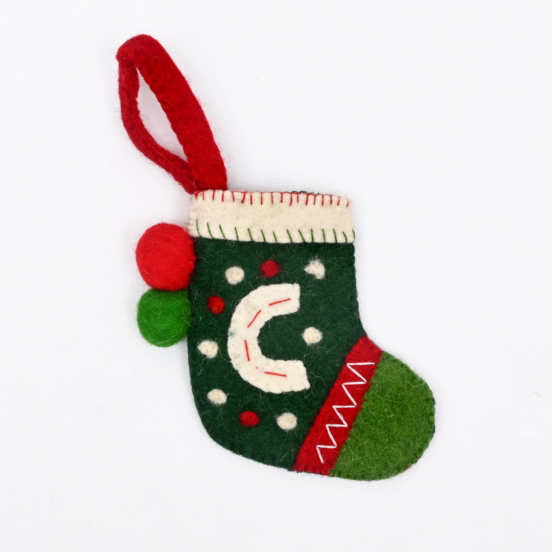 Mini Green Felt Santa Christmas Stocking
