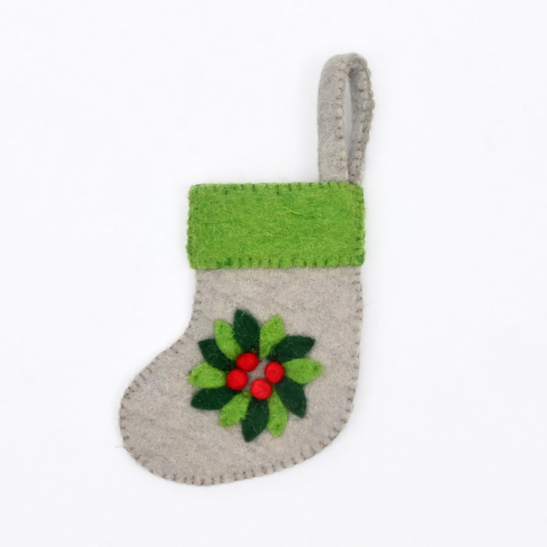 Mini Felt Christmas Stocking with Wreath