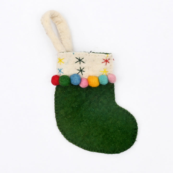 Mini Felt Christmas Stocking with Stars – Green