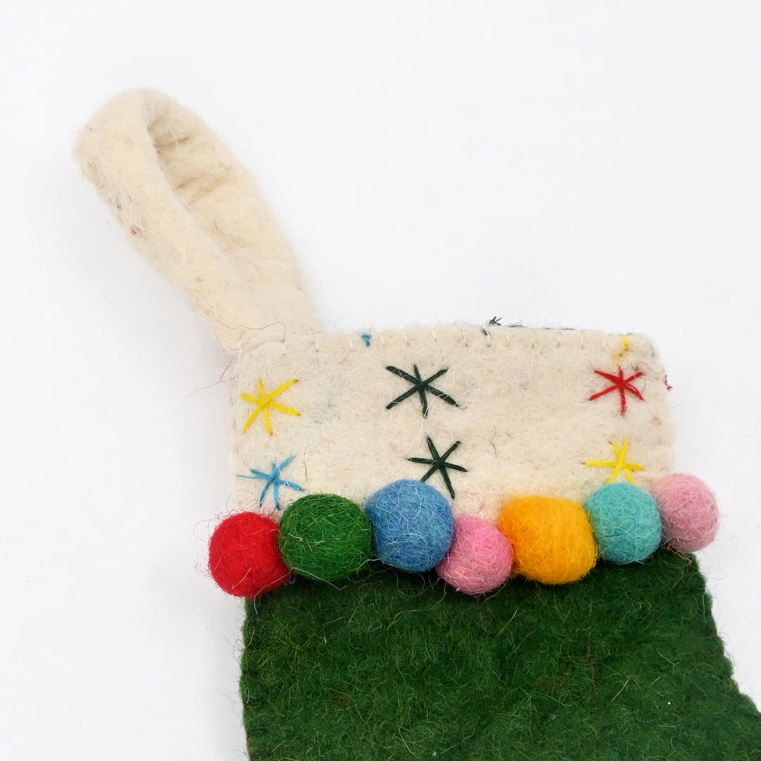 Mini Felt Christmas Stocking with Stars – Green