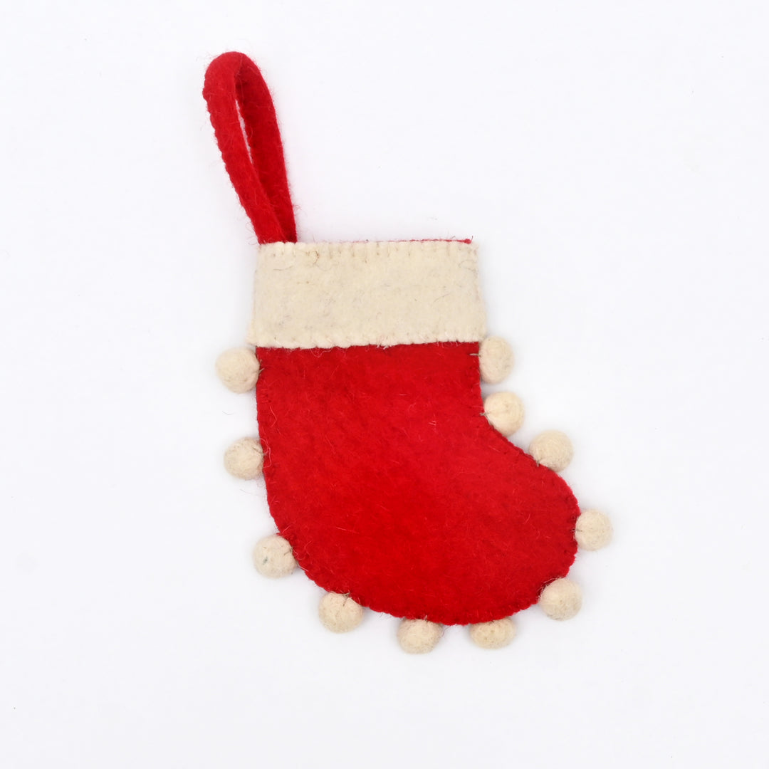 Mini Felt Christmas Stocking – Red & White
